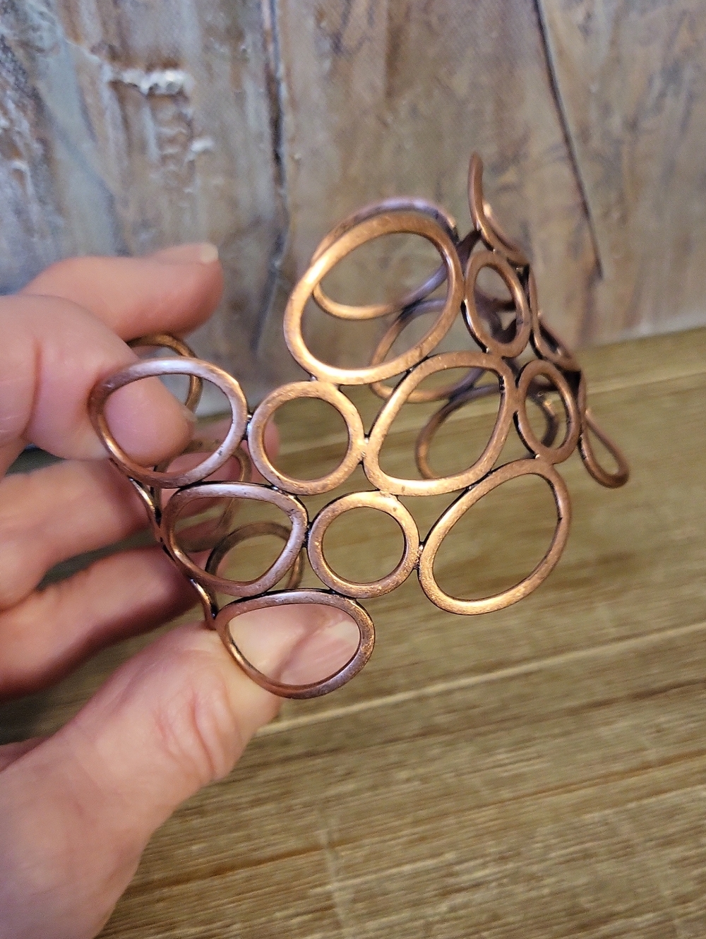 Vintage Copper Cut Out Circles Open Cuff Bracelet
